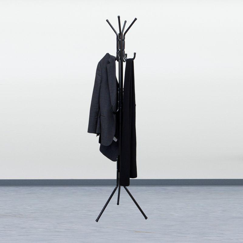 Black Metal 11-Hook Freestanding Coat Rack