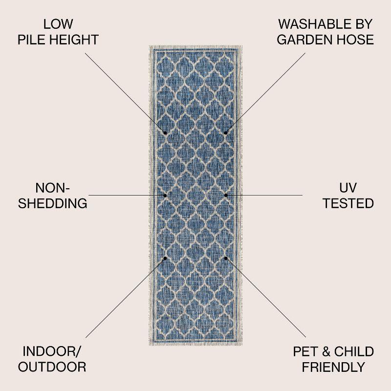 2' X 10' Trebol Moroccan Trellis Textured Weave Indoor/Outdoor Runner Rug, Navy/Gray - JONATHAN Y