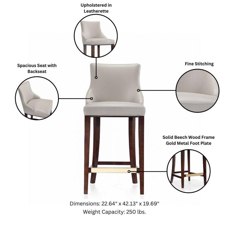 Light Grey Leatherette Upholstered Barstool with Beech Wood Legs