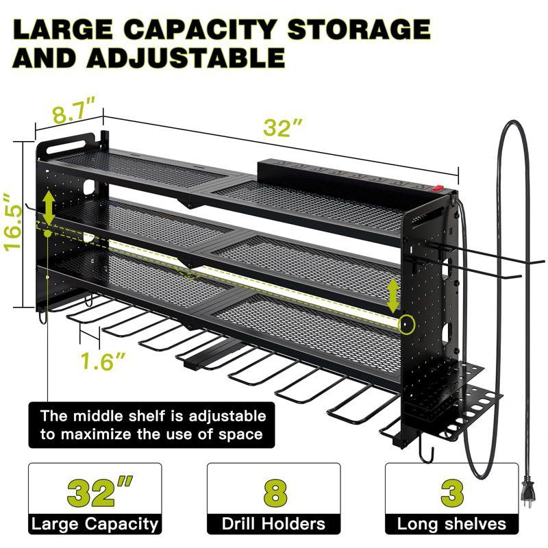 Hausource 4-Tier Tool Organizer Wall Mount Tool Storage Utility Shelf w/8 Drill Holder,Red/Black/Yellow