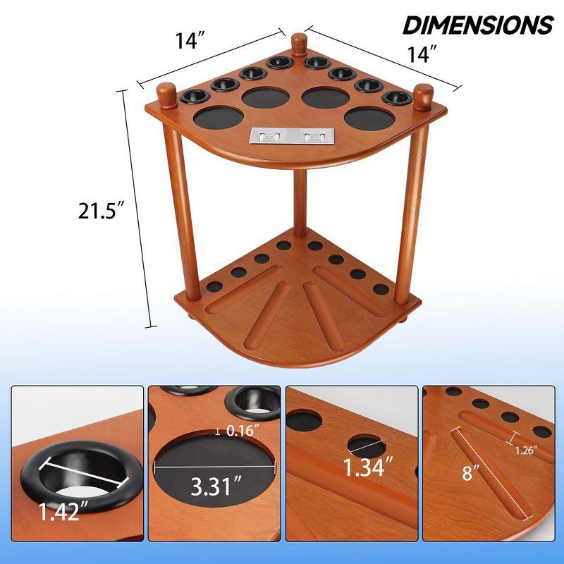 GSE Wooden Corner-Style Floor Stand Billiard Pool Cue Rack with Score Counters, Holds 8 Pool Cue Stick and Full Set of Pool Balls