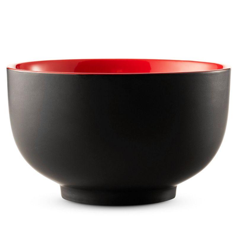 Kook 34 Oz Black & Red Deep Ceramic Ramen Bowl Set of 4