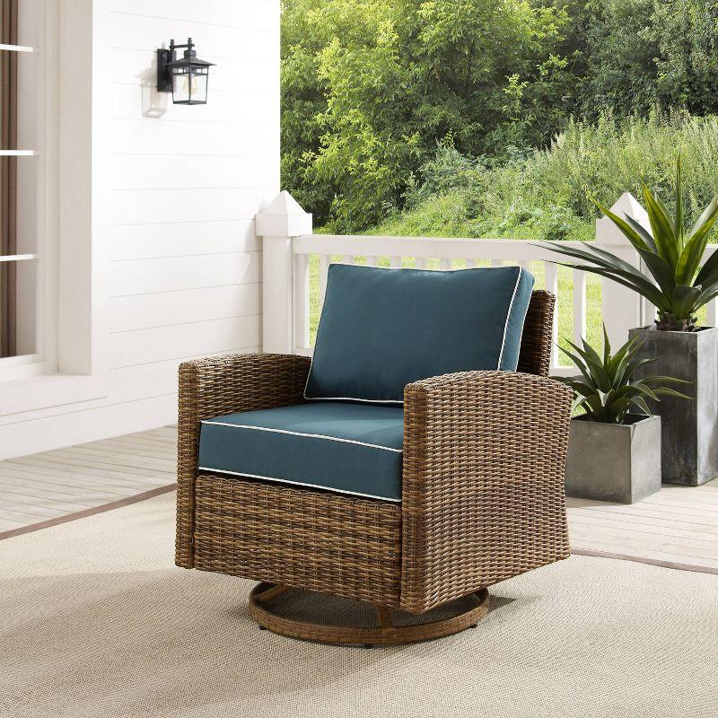 Bradenton Outdoor Steel Swivel Rocking Chair Navy/Weathered Brown - Crosley: Patio Accent, UV-Resistant
