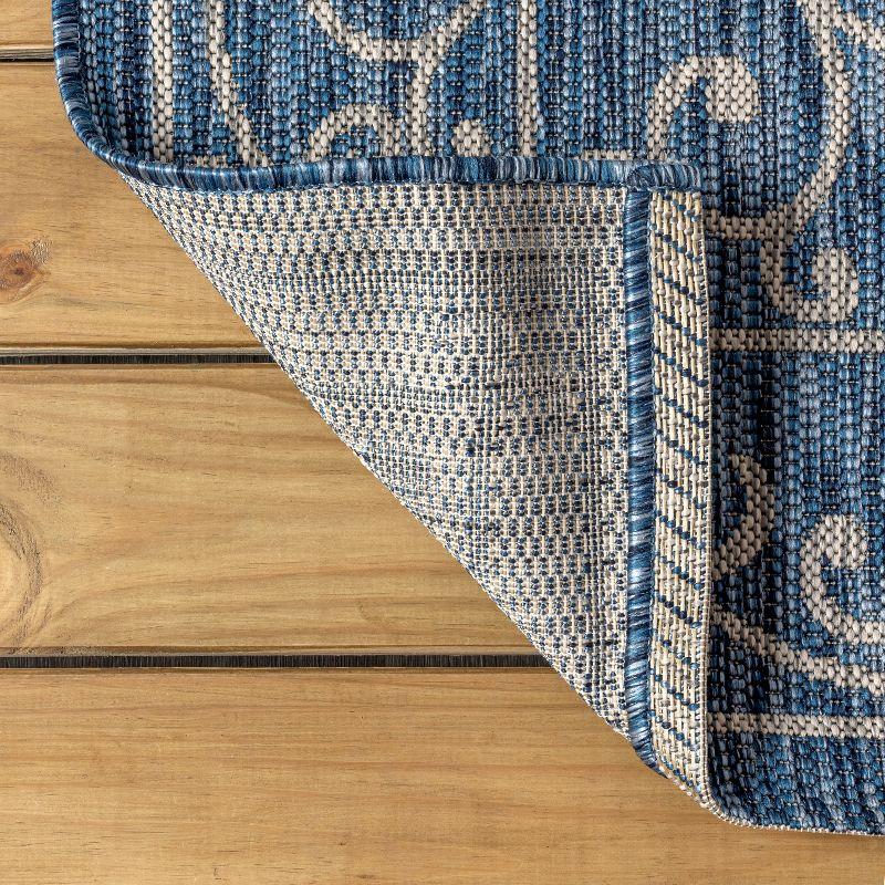 2'x8' Charleston Vintage Filigree Textured Weave Indoor/Outdoor Runner Rug, Navy/Gray - JONATHAN Y