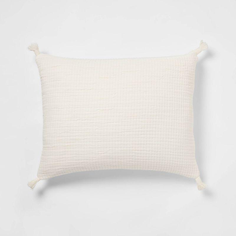 Standard Double Cloth Quilt Sham Cream - Threshold™: OEKO-TEX Certified, Jacquard Weave, Zipper Closure, No Flange