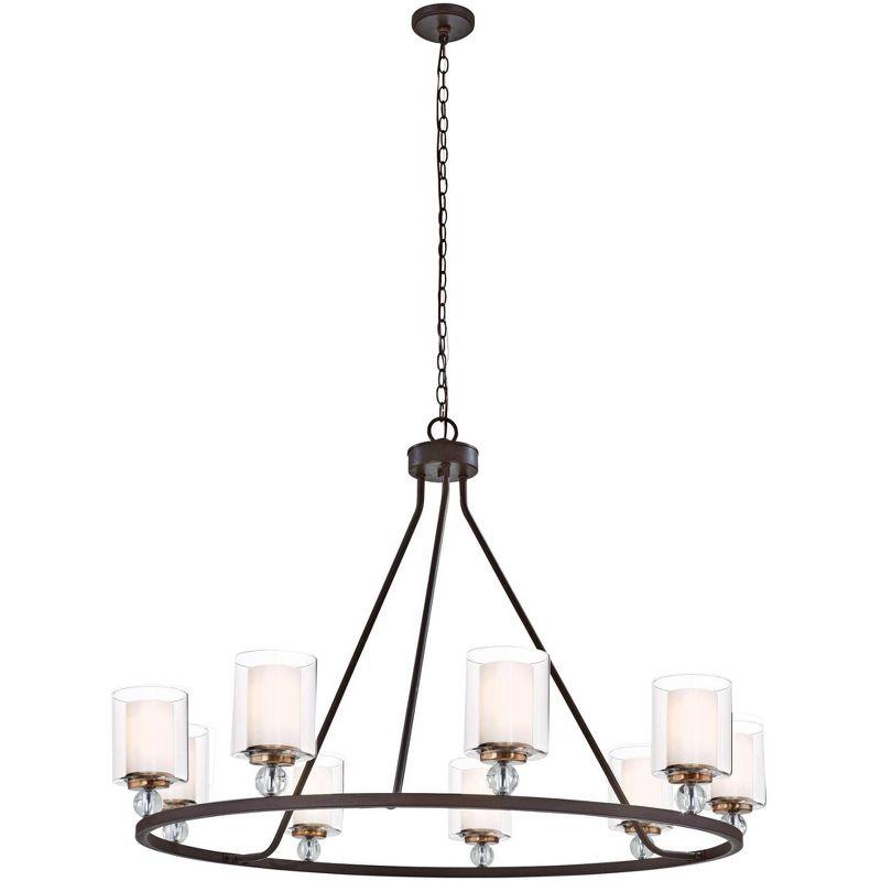 Minka Lavery Bronze Chandelier 45" Wide Farmhouse Clear Outer White Inner Glass Shade 9-Light Fixture for Dining Room House Foyer
