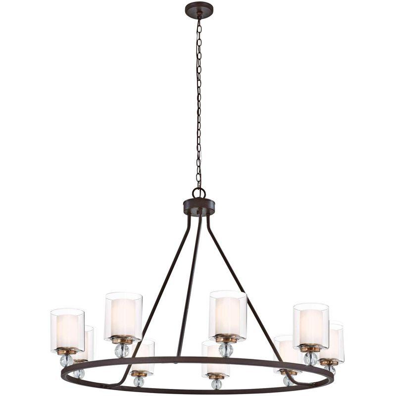 Regal Silhouette 9-Light Chandelier in Painted Bronze with Clear Ribbed Glass