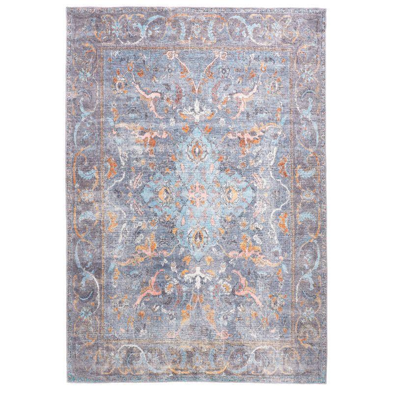 Percy Transitional Medallion Blue/Gray/Orange Area Rug