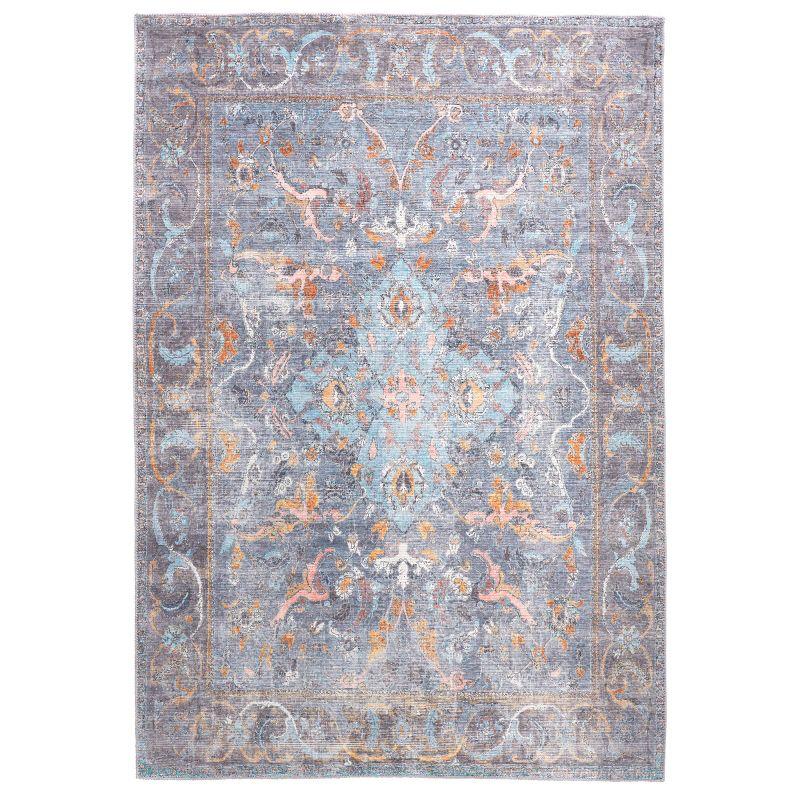 Percy Blue and Gray Medallion Washable Area Rug