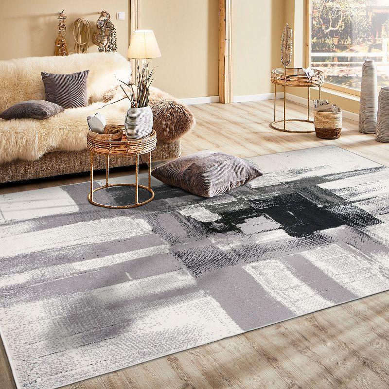 World Rug Gallery Contemporary Modern Abstract Black 5' x 7' Area Rug:  Stain-Resistant,  Pet Friendly,  Low Pile,  Indoor Use