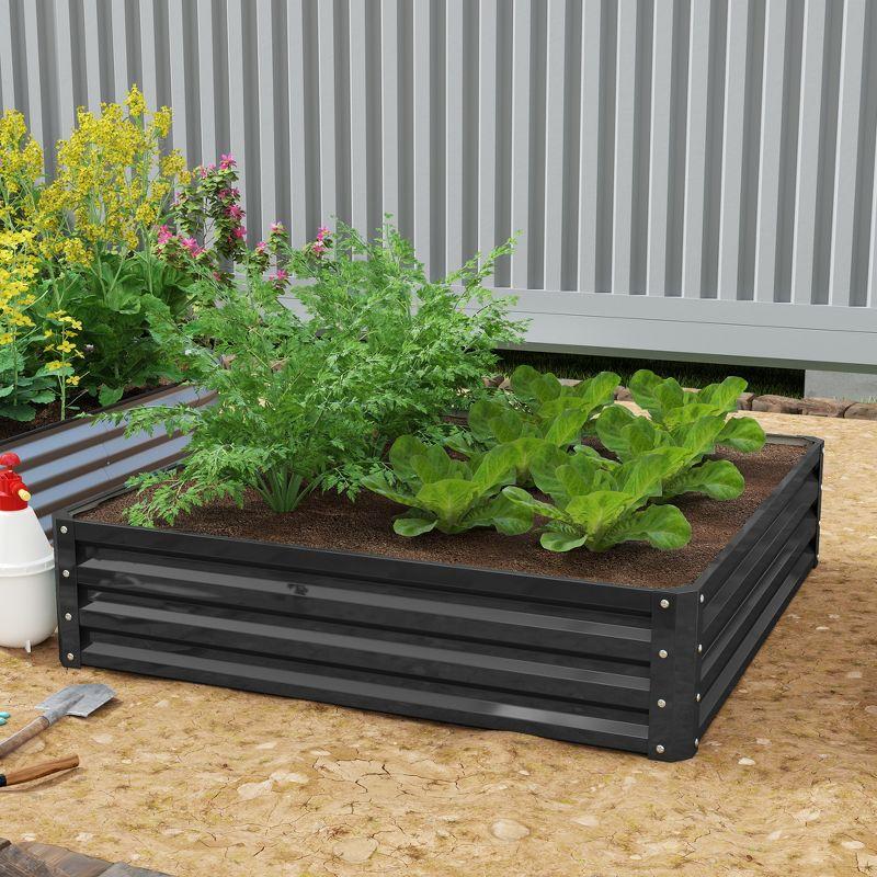 Outsunny 4' x 4' x 1' Galvanized Raised Garden Bed, Planter Raised Bed with Steel Frame for Vegetables, Flowers, Plants and Herbs, Gray
