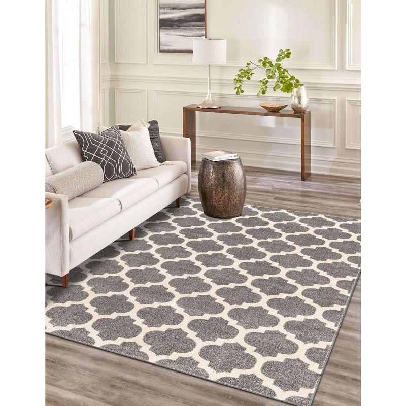 Elegant Dark Grey Trellis Synthetic 8' x 11' Area Rug