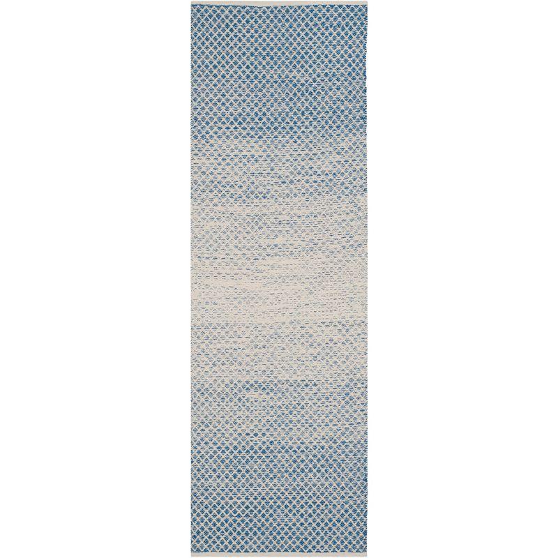 Blue and Ivory Flat Woven Cotton Runner Rug