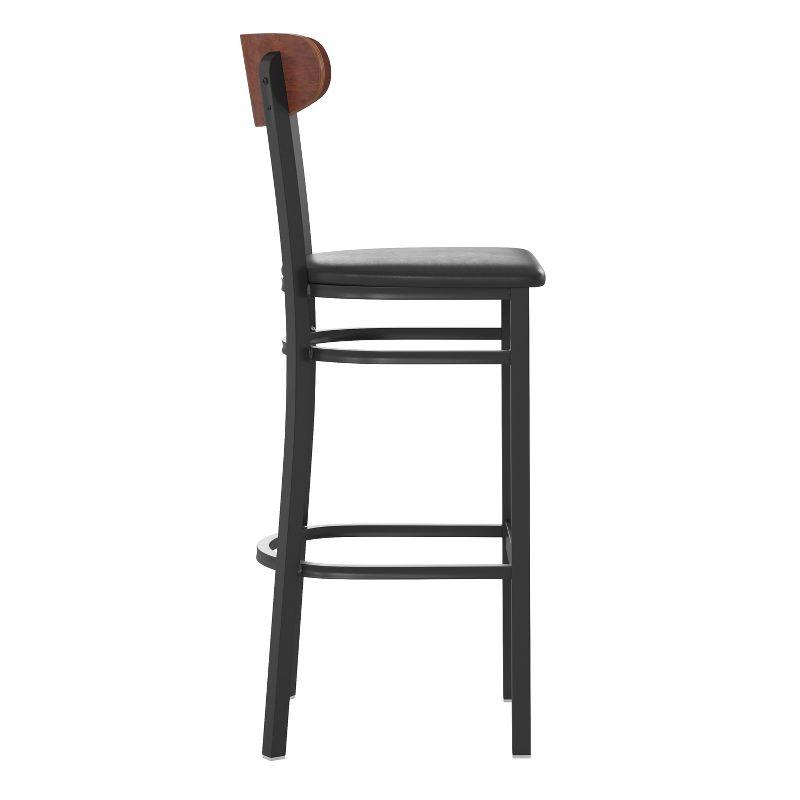 Walnut and Black Metal Barstool with Boomerang Back