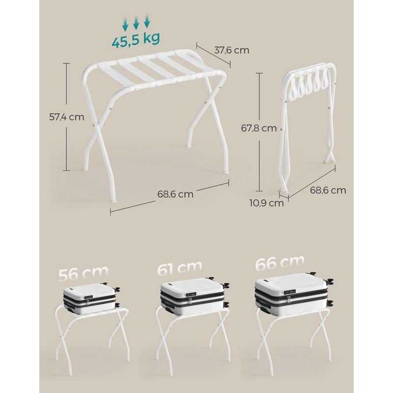 SONGMICS Luggage Rack, Set of 2, Luggage Racks for Guest Room, Suitcase Stand, Steel Frame, Foldable, for Bedroom, Cloud White