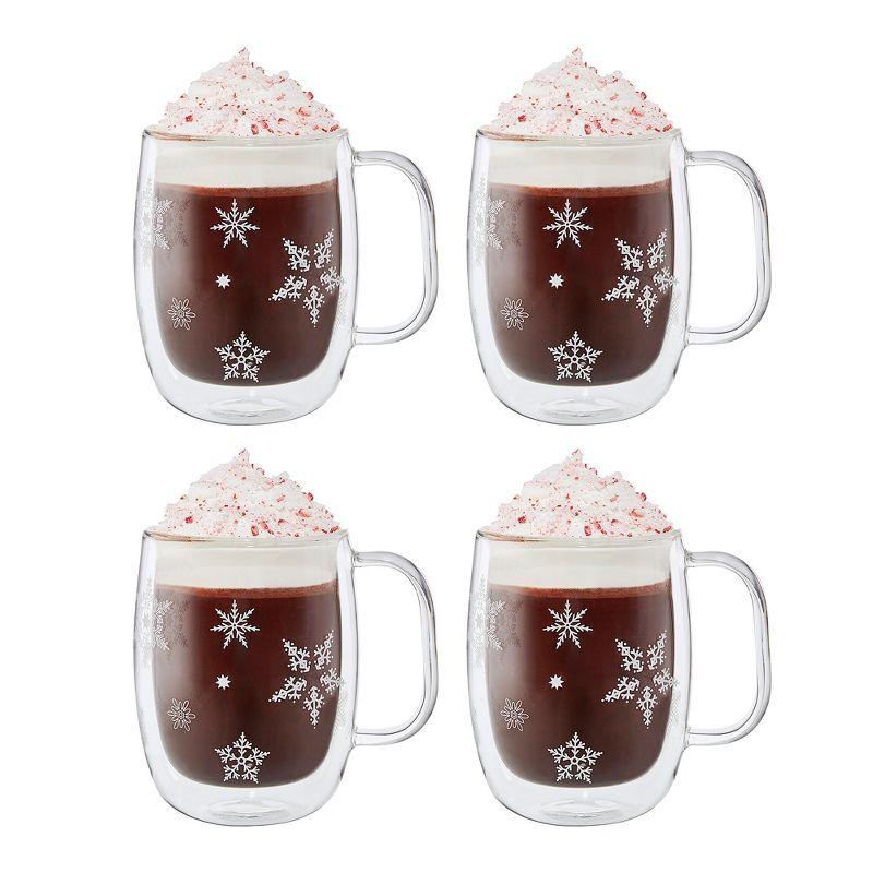 ZWILLING Sorrento Double Wall Glass Snowflake Coffee Mugs, 12oz. Each