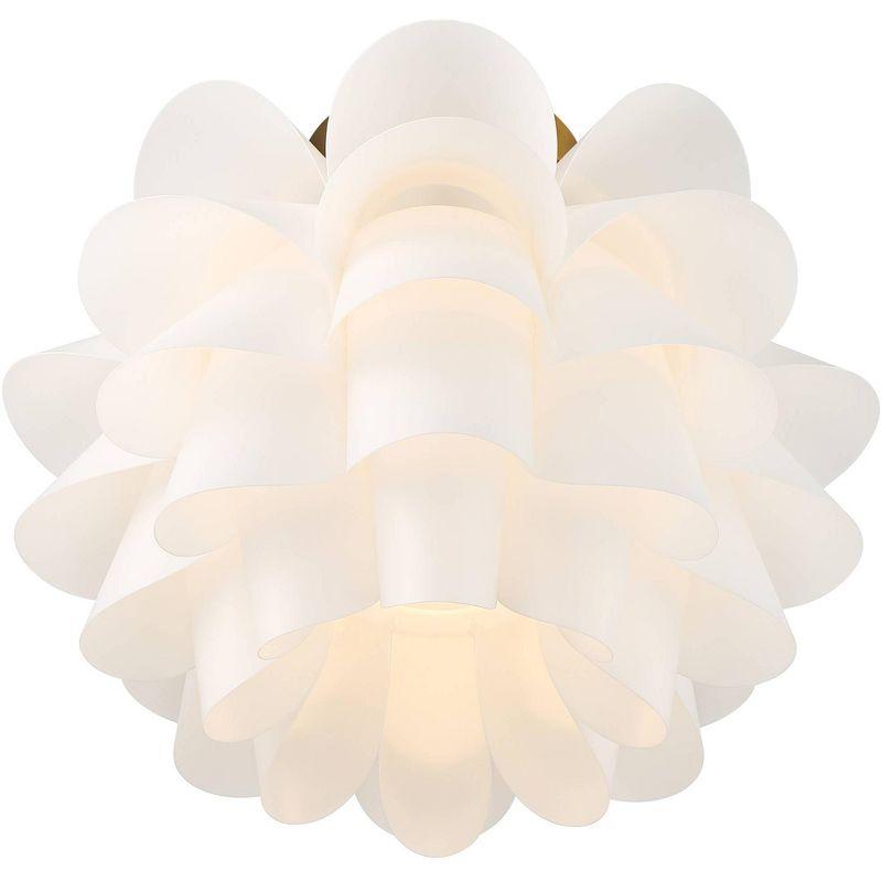 Possini Euro Design Modern Ceiling Light Semi Flush Mount Fixture White Flower Gold Metal 15 3/4" Wide Living Room Bedroom Kitchen