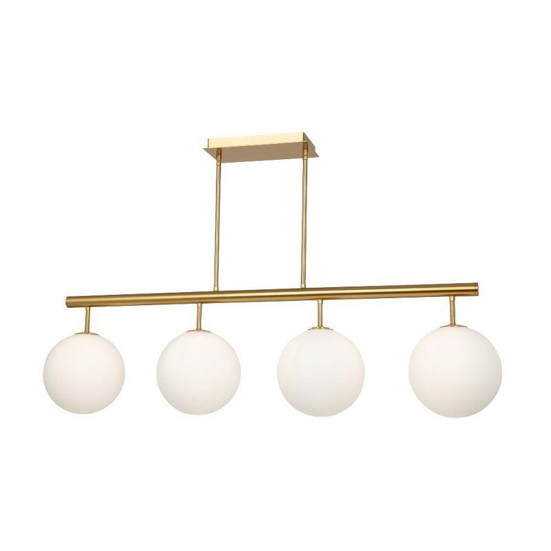 Brass and White Glass 4-Light Linear Pendant