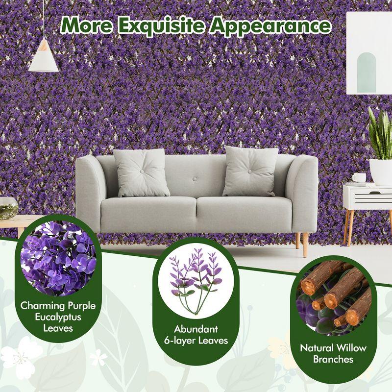 Tangkula Expandable Fence Privacy Screen Decorative Faux Purple Eucalyptus Fencing Panel