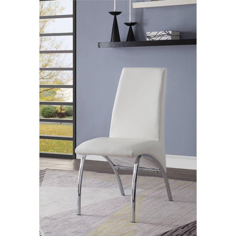 Set of 2 17" Pervis PU Dining Chairs White/Chrome - Acme Furniture: Metal Frame, Polyurethane Upholstery, Armless Design