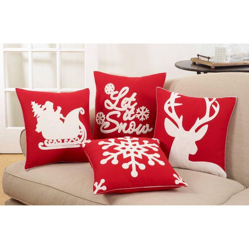 Santa's Sleigh Design Cotton Blend Square Throw Pillow Red - Saro Lifestyle: Embroidered Festive Decor