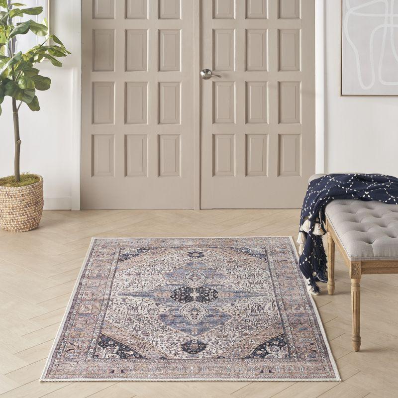 Ivory Blue Vintage Boho 4' x 6' Flat Woven Synthetic Area Rug