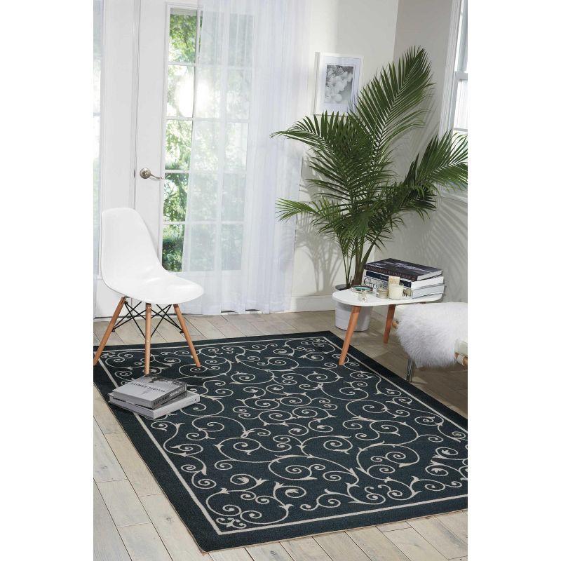 Classic Black Floral Synthetic 7'9" x 10'10" Rectangular Area Rug