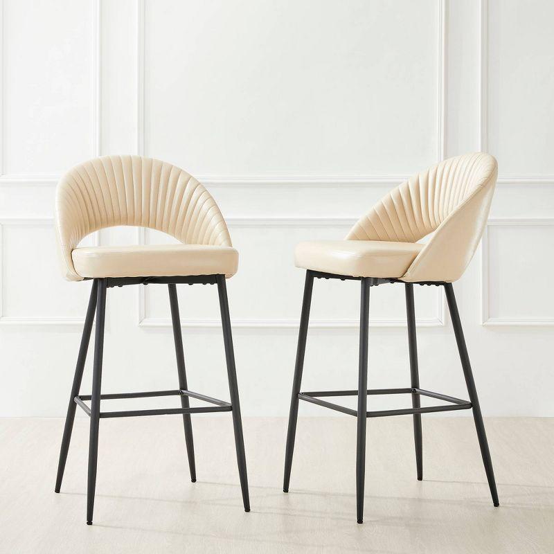 Set of 2 Modern Quilted Leatherette Bar Stools: Steel Frame & Fixed Height - Glitzhome