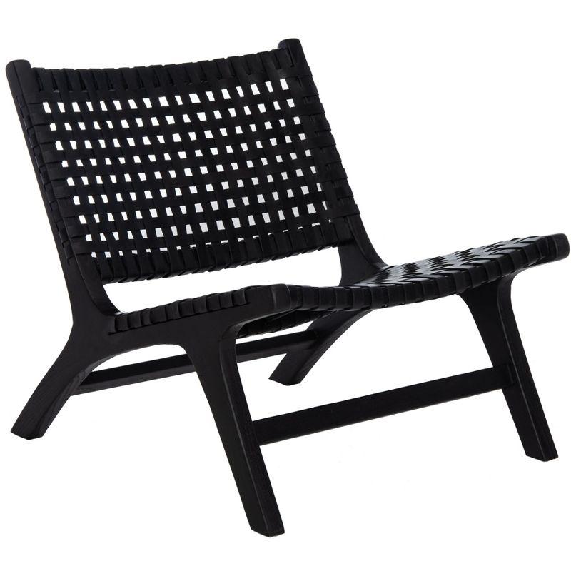 Luna Black Leather Woven Accent Chair with Sungkai Wood Frame