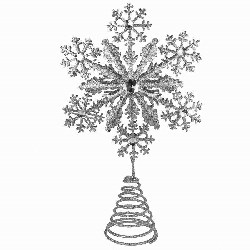 Silver Glitter Snowflake Metal Tree Topper with Gems