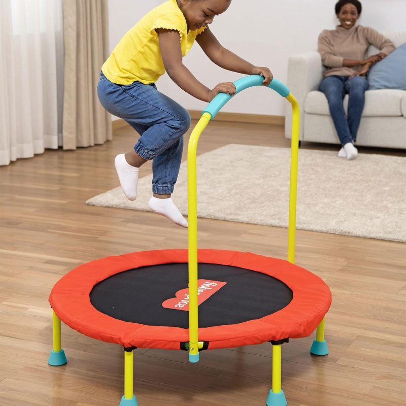 Fisher-Price WonderJump 36 Inch Round Indoor Mini Trampoline, Toddler and Kids Activity Toy with Stabilizing Handlebar, Multicolor