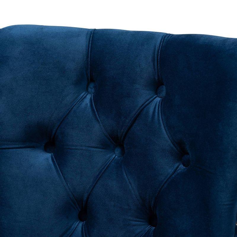 2pc Remy Velvet Upholstered Wood Dining Chair Set Blue/Espresso - Baxton Studio: Oak Frame, Soft Touch