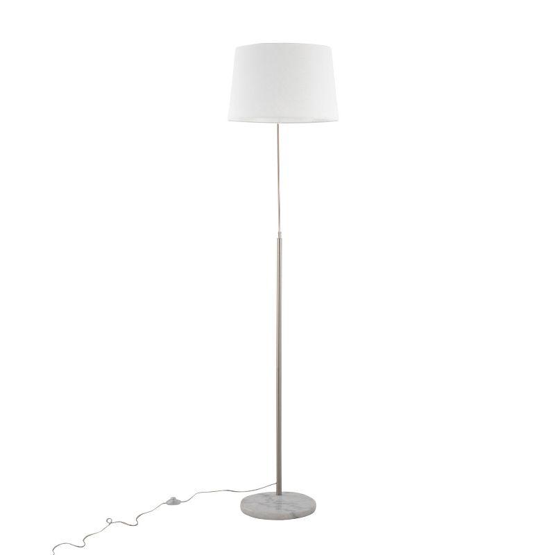 LumiSource March Contemporary Floor Lamp in White Marble and Nickel with White Linen Shade: Arc Design, UL Listed, 60W, Modern Style