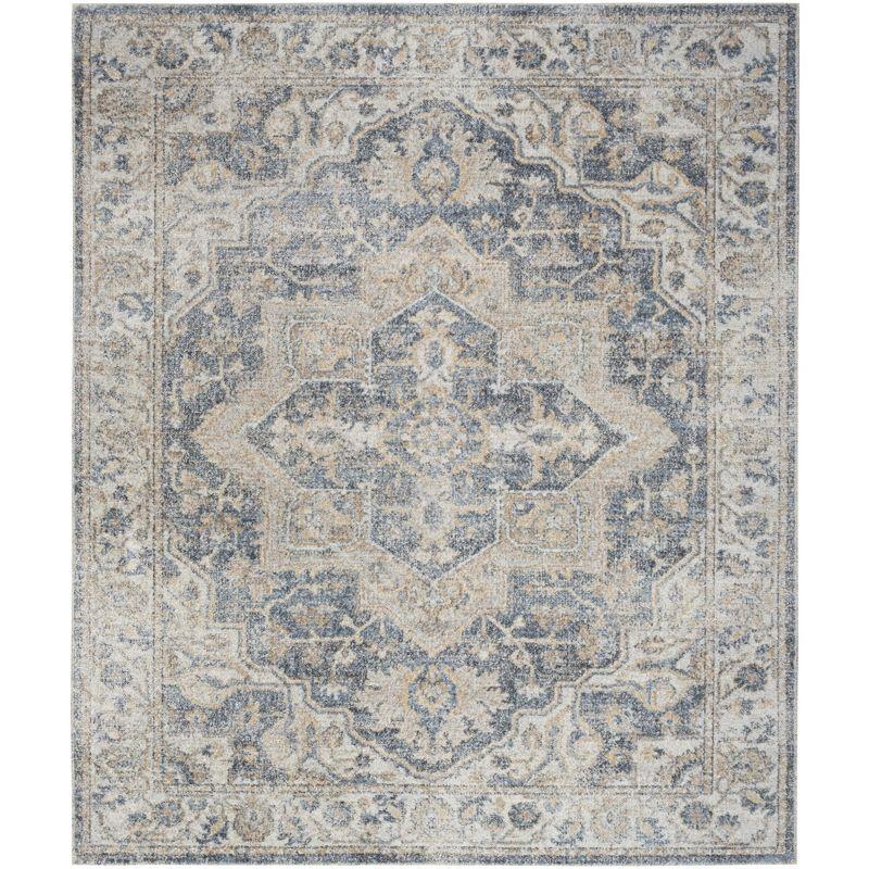 Grey Blue Floral Synthetic 9' x 12' Washable Area Rug