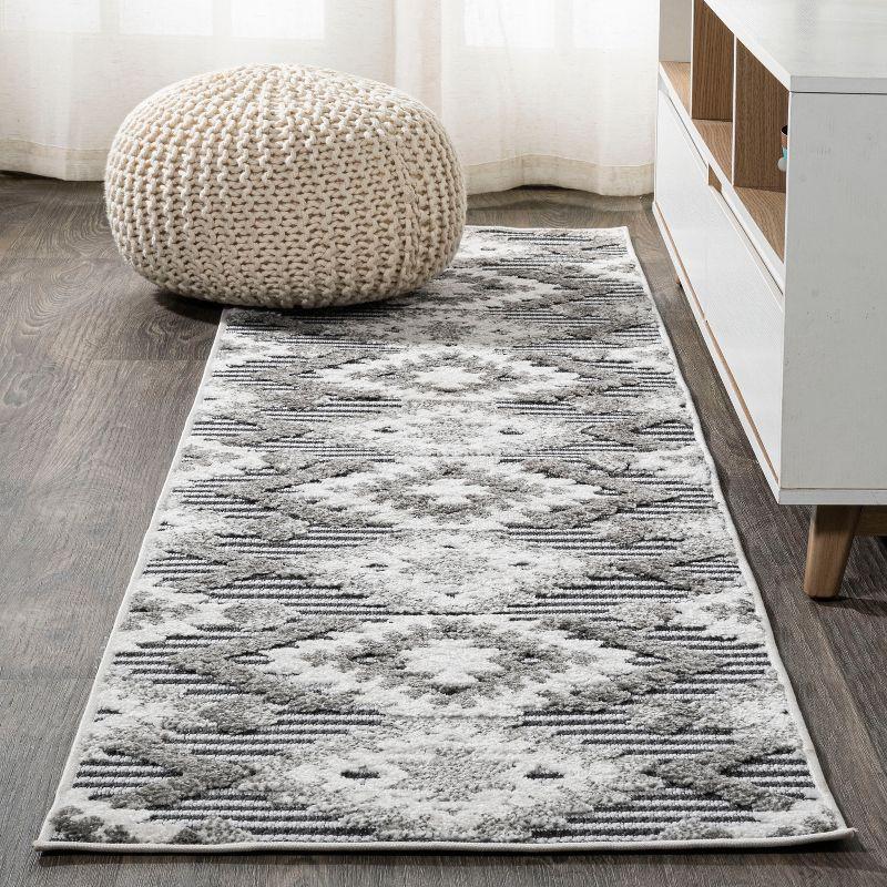 2'x10' Sumak High-Low Pile Neutral Diamond Kilim Indoor/Outdoor Runner Rug, Gray/White/Black - JONATHAN Y