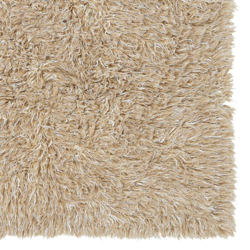 Handmade Tan Shag Wool and Synthetic Rug