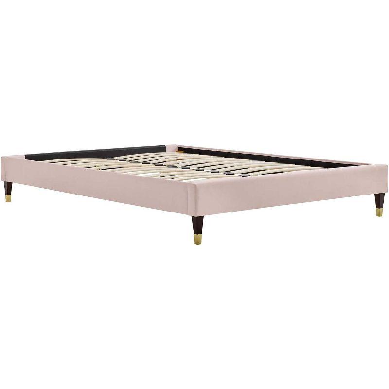 Harlow Glam Deco Pink Velvet King Platform Bed with Gold Accents