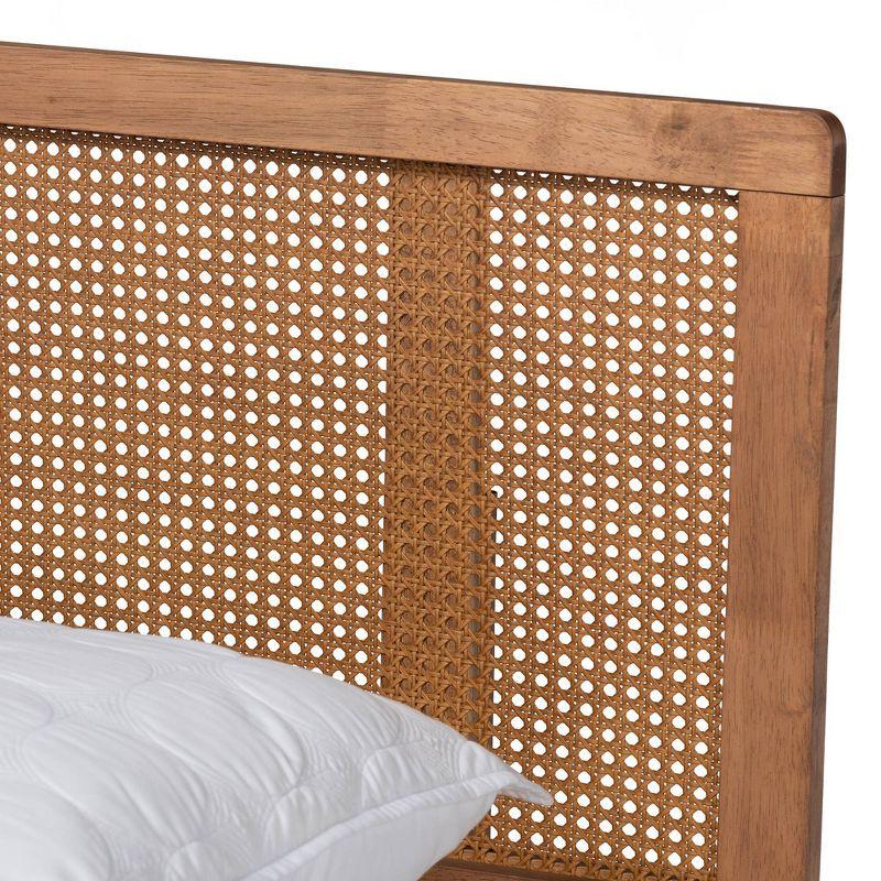 Romy Full Size Walnut Wood and Rattan Upholstered Bed