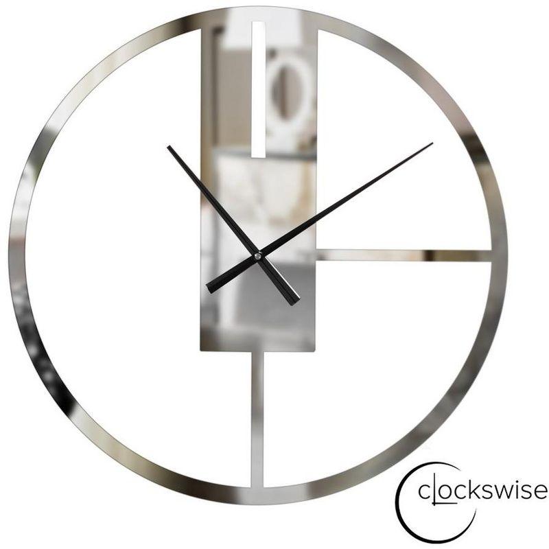 Oversized Round Silver Metal Wall Clock with Mirror Face