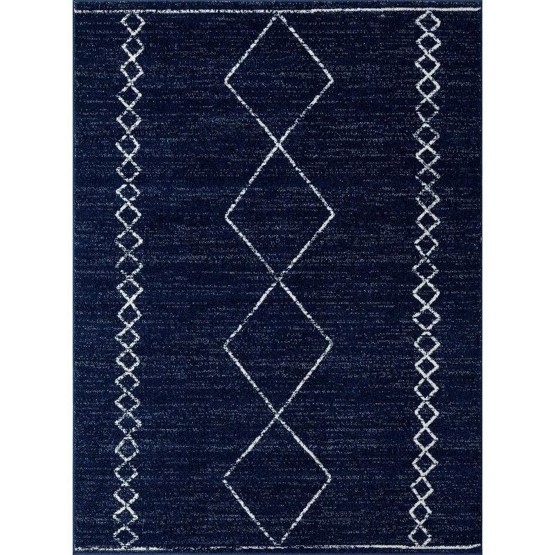 Navy Geometric 8' x 10' Stain-Resistant Synthetic Area Rug