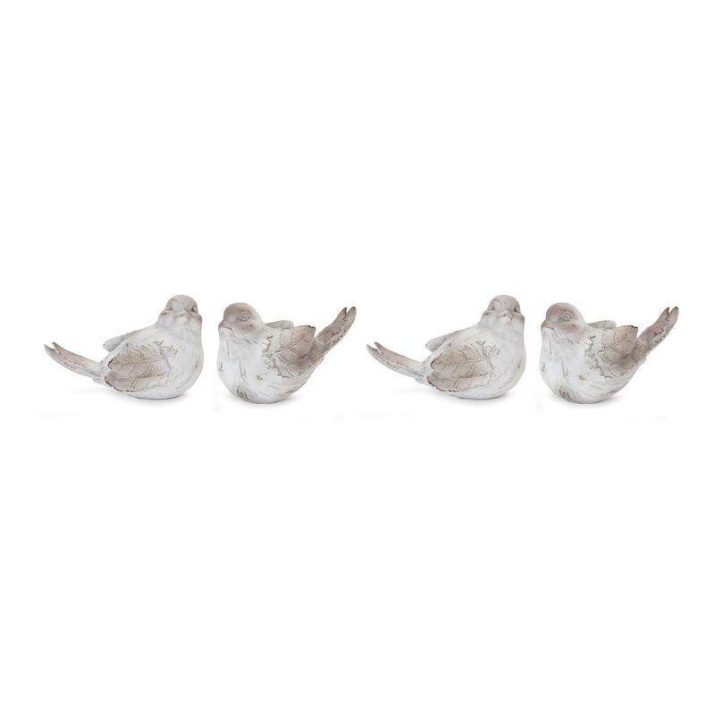 Whitewashed Resin Bird Figurines Set of 4