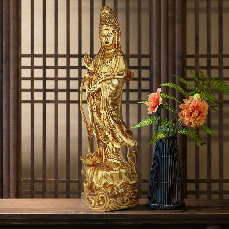 Golden Guan-Yin Chinese Goddess of Mercy Resin Statue