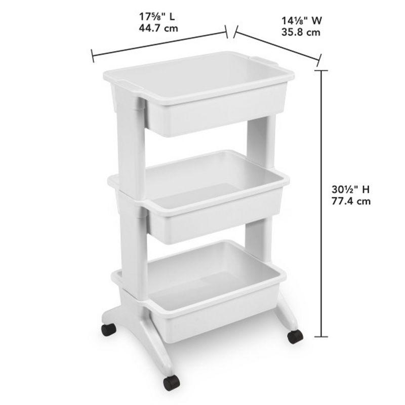 Sterilite 3 Tier Utility Rolling Organization Cart Portable Storage Bins, 3 Pack (Set of 3)