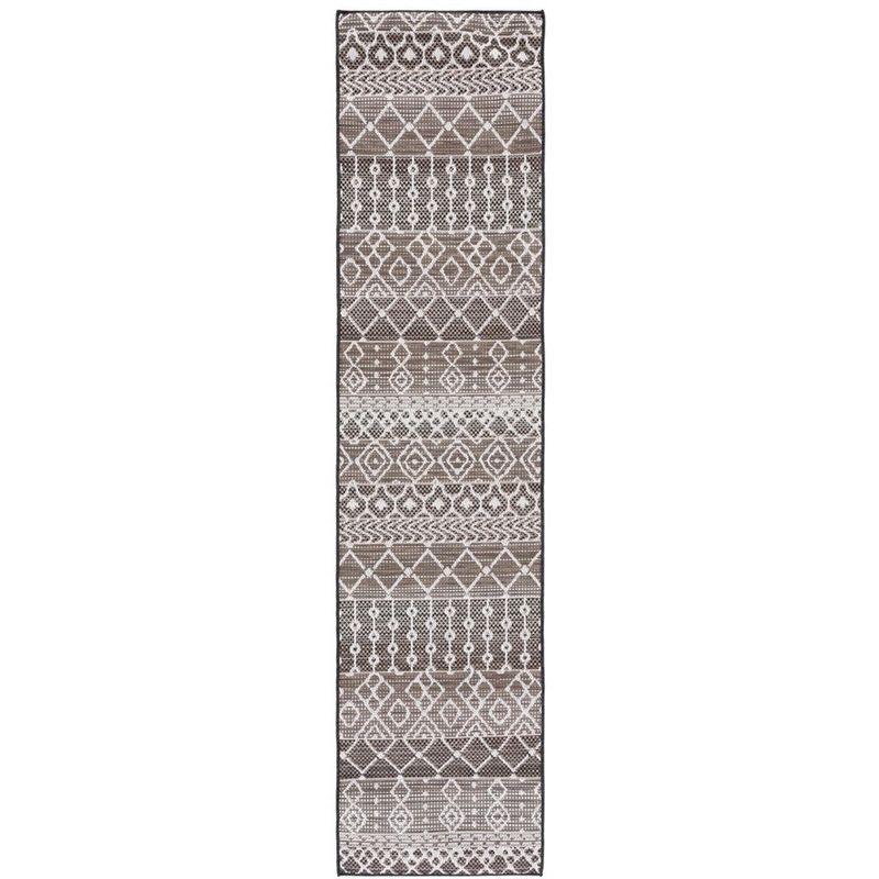 Havana Brown and Ivory Geometric Indoor/Outdoor Runner Rug