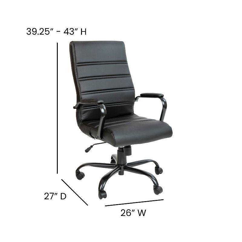 Black Leather High Back Executive Swivel Office Chair with Fixed Arms