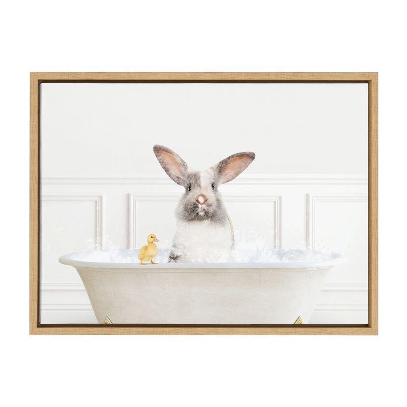 Kate & Laurel All Things Decor 18"x24" Sylvie Bunny in Bubble Bath Framed Canvas by Amy Peterson Natural: Contemporary Wall Decor