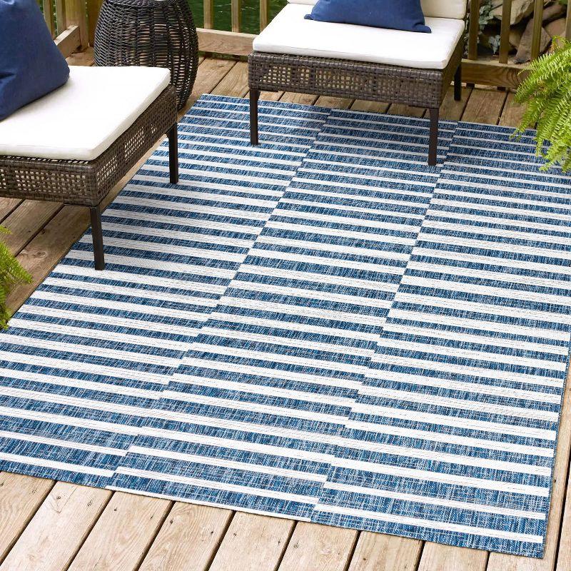 3'x5' Sukie Modern Offset Stripe Indoor/Outdoor Area Rug, Blue/Ivory - JONATHAN Y