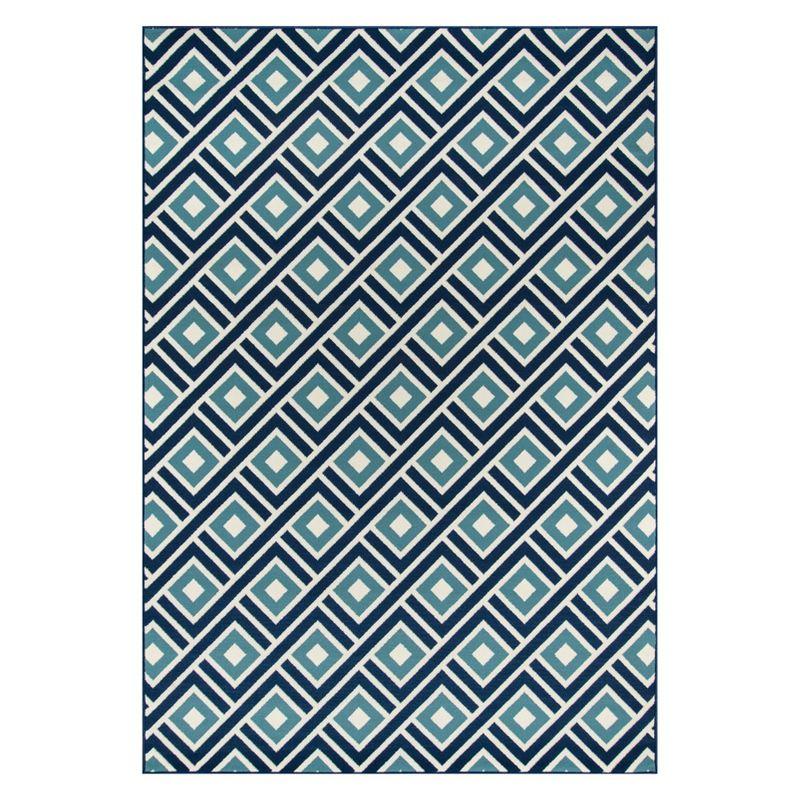 Coastal Charm Blue Synthetic 20"x43" Easy-Care Outdoor Rug