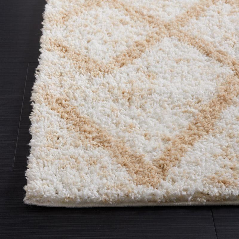 Ivory and Beige Synthetic Shag Area Rug, 5'5" x 7'7"