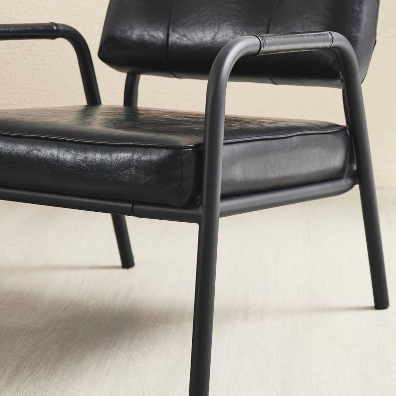 Mid-Century Modern Leatherette Arm Accent Chair Frosted Black Metal Frame Black - Glitzhome